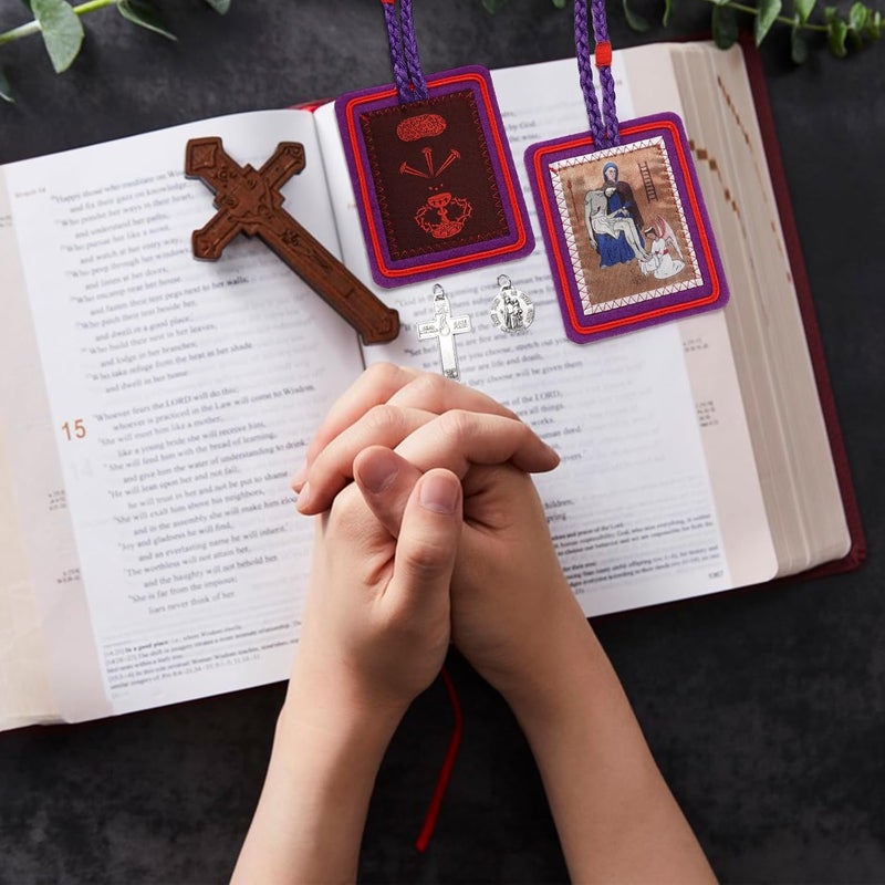 TALPGOD Purple Escapularios Catolicos Catholic Scapular Marie Julie Jahenny of Benediction with Protection Cross of Forgiveness and Medal of Our Mother of Good Guard - Image 4